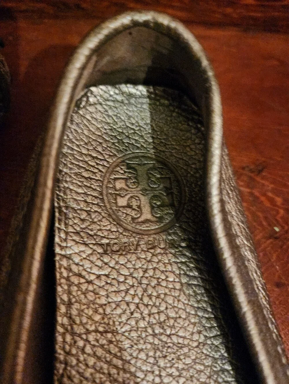 Tory Burch Kendrick Pewter Leather Driving Moc Loafers Shoes Womens Size 8